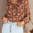  Floral Bubble Sleeve V Neck Wrap Blouse