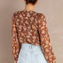  Floral Bubble Sleeve V Neck Wrap Blouse