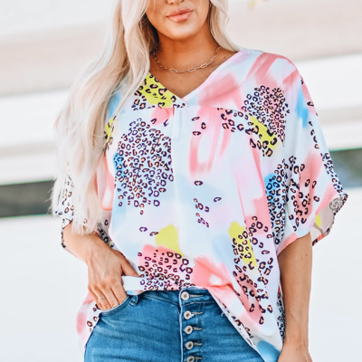 Animal Watercolor Mixed Print Loose Top