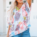  Animal Watercolor Mixed Print Loose Top
