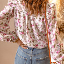  Ruffled Shoulder Front Wrap Floral Blouse