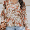   Floral Long Sleeve Lace-up V Neck Blouse