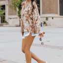   Floral Long Sleeve Lace-up V Neck Blouse