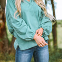  Green V Neck Oversized Pullover Top