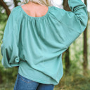  Green V Neck Oversized Pullover Top