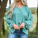  Green V Neck Oversized Pullover Top