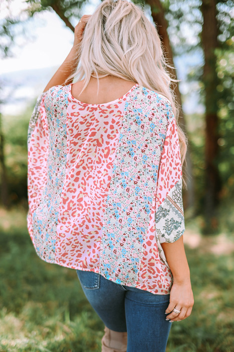 Animal Floral Mix Print Cape Top