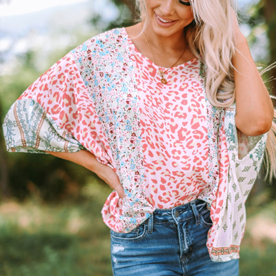 Animal Floral Mix Print Cape Top