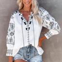  Embroidered Split Neck Blouse