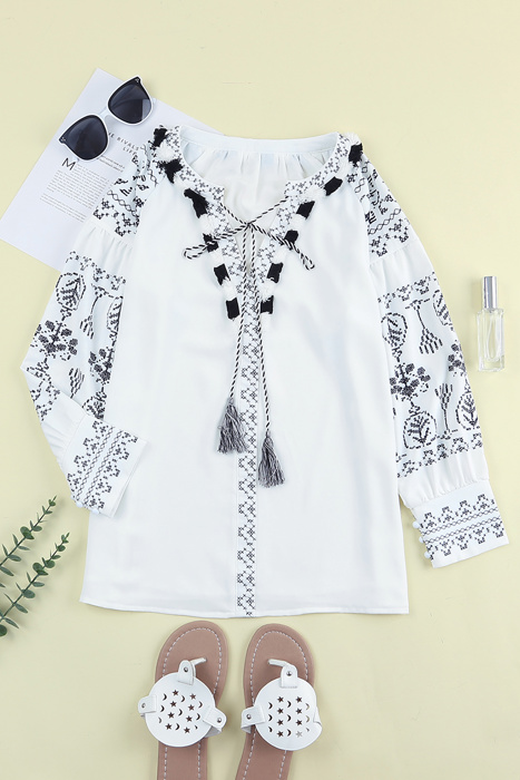 Embroidered Split Neck Blouse