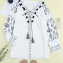  Embroidered Split Neck Blouse