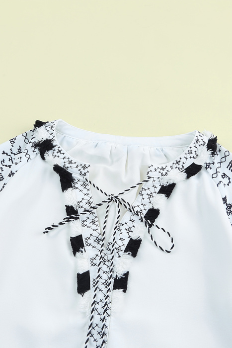 Embroidered Split Neck Blouse