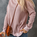  Crew Neck Ribbed Trim Waffle Knit Top [2 Colors]