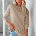  Crew Neck Ribbed Trim Waffle Knit Top [2 Colors]