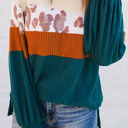 Leopard Color Block Long Sleeve Top