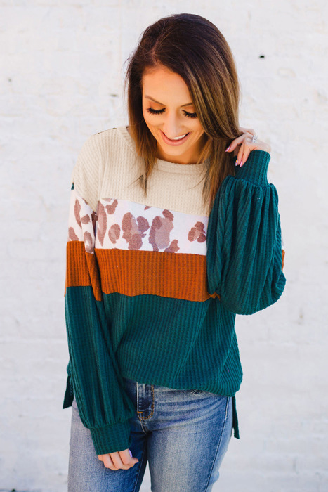 Leopard Color Block Long Sleeve Top