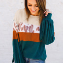  Leopard Color Block Long Sleeve Top