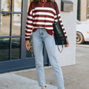  Striped Front Pocket Long Sleeve Top