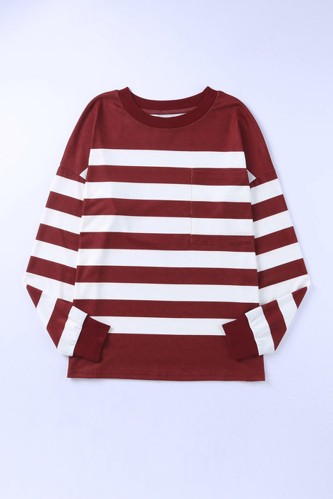 Striped Front Pocket Long Sleeve Top