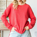  Waffle Knit Side Slit Pullover Top