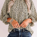  Frilled Neck 3/4 Sleeves Cheetah Blouse