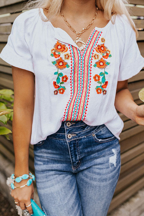 Wild Flower Embroidered Shift Top