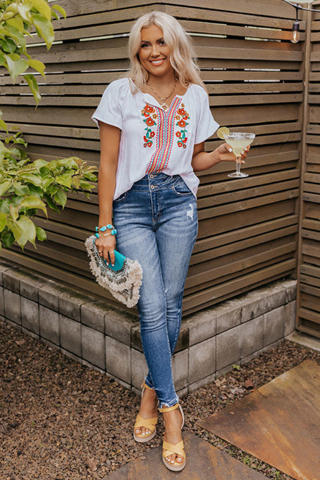 Wild Flower Embroidered Shift Top