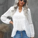  Ruffled Split Neck Lace Hollow Out Puff Sleeve Polka Dot Blouse | 4 Colors |