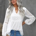  Ruffled Split Neck Lace Hollow Out Puff Sleeve Polka Dot Blouse | 4 Colors |