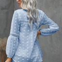  Ruffled Split Neck Lace Hollow Out Puff Sleeve Polka Dot Blouse | 4 Colors |