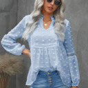  Ruffled Split Neck Lace Hollow Out Puff Sleeve Polka Dot Blouse | 4 Colors |