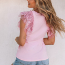  Pink Sequined Ruffle Mesh Sleeves Top