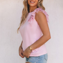  Pink Sequined Ruffle Mesh Sleeves Top