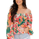  Abstract Floral Long Sleeve Peplum