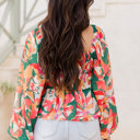  Abstract Floral Long Sleeve Peplum