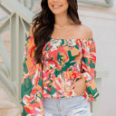  Abstract Floral Long Sleeve Peplum