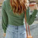  Green U Neck Textured Long Sleeve Top