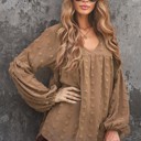  Swiss Dot Balloon Sleeve Loose Blouse