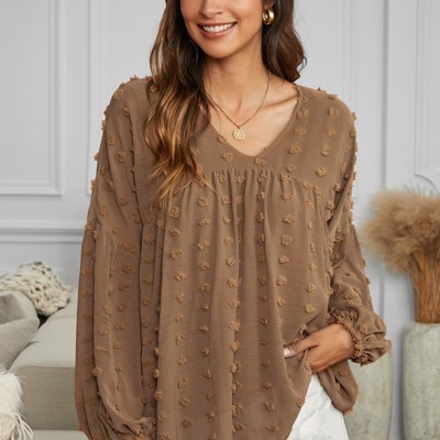 Swiss Dot Balloon Sleeve Loose Blouse