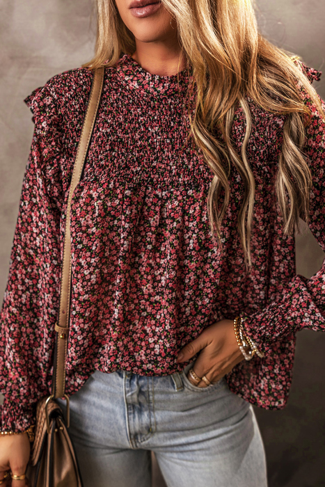 Ditsy Floral Smocked Ruffle Long Sleeve Blouse | 2 Colors |