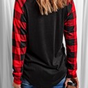  Plaid Long Sleeve Sequins Pocket Top