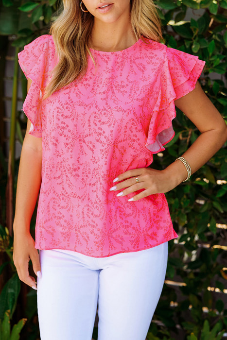 Pink Floral Ruffle Short Sleeve Top