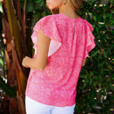  Pink Floral Ruffle Short Sleeve Top