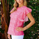  Pink Floral Ruffle Short Sleeve Top