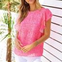  Pink Floral Ruffle Short Sleeve Top