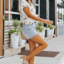  Green Floral Ruffle Short Sleeve Top