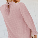  Swiss Dot Smocked Frilled Neckline Long Sleeve Blouse | 3 Colors |