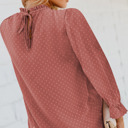  Swiss Dot Smocked Frilled Neckline Long Sleeve Blouse | 3 Colors |