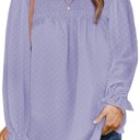  Swiss Dot Smocked Frilled Neckline Long Sleeve Blouse | 3 Colors |