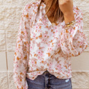  Floral Print V Neck Long Puff Sleeve Top | 2 Colors |